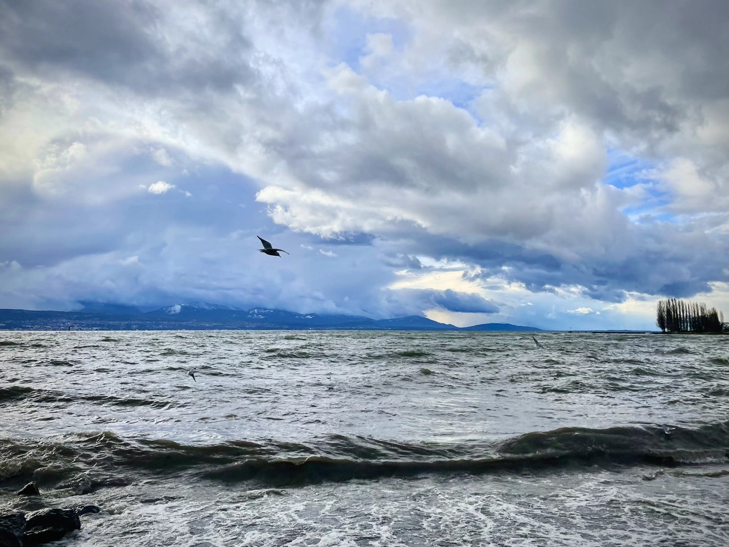 Storm clouds over the lake behind EPFL in Lausanne, Switzerland
